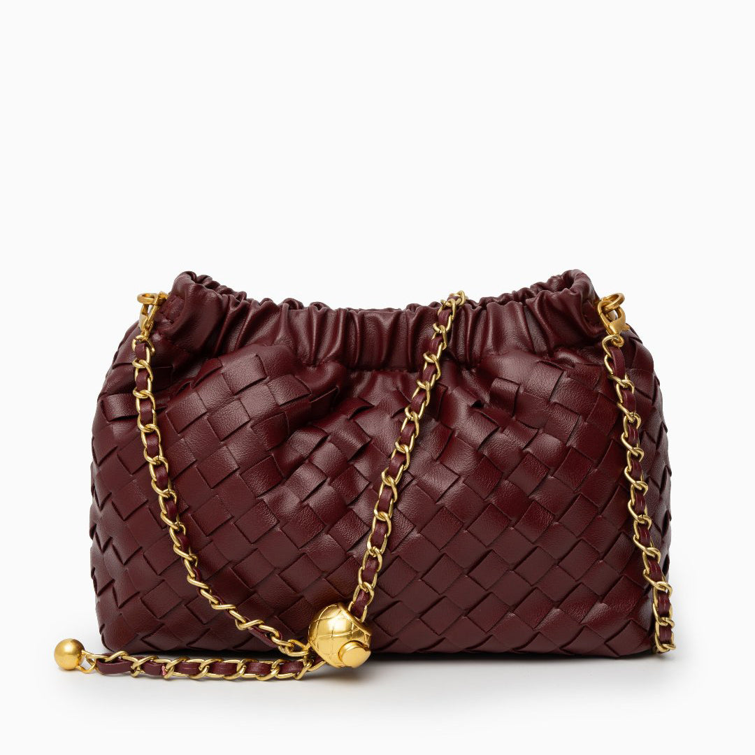Pochette Cassy en Cuir Tissé avec Chaîne Dorée – Sac à Main de Soirée avec Bandoulière