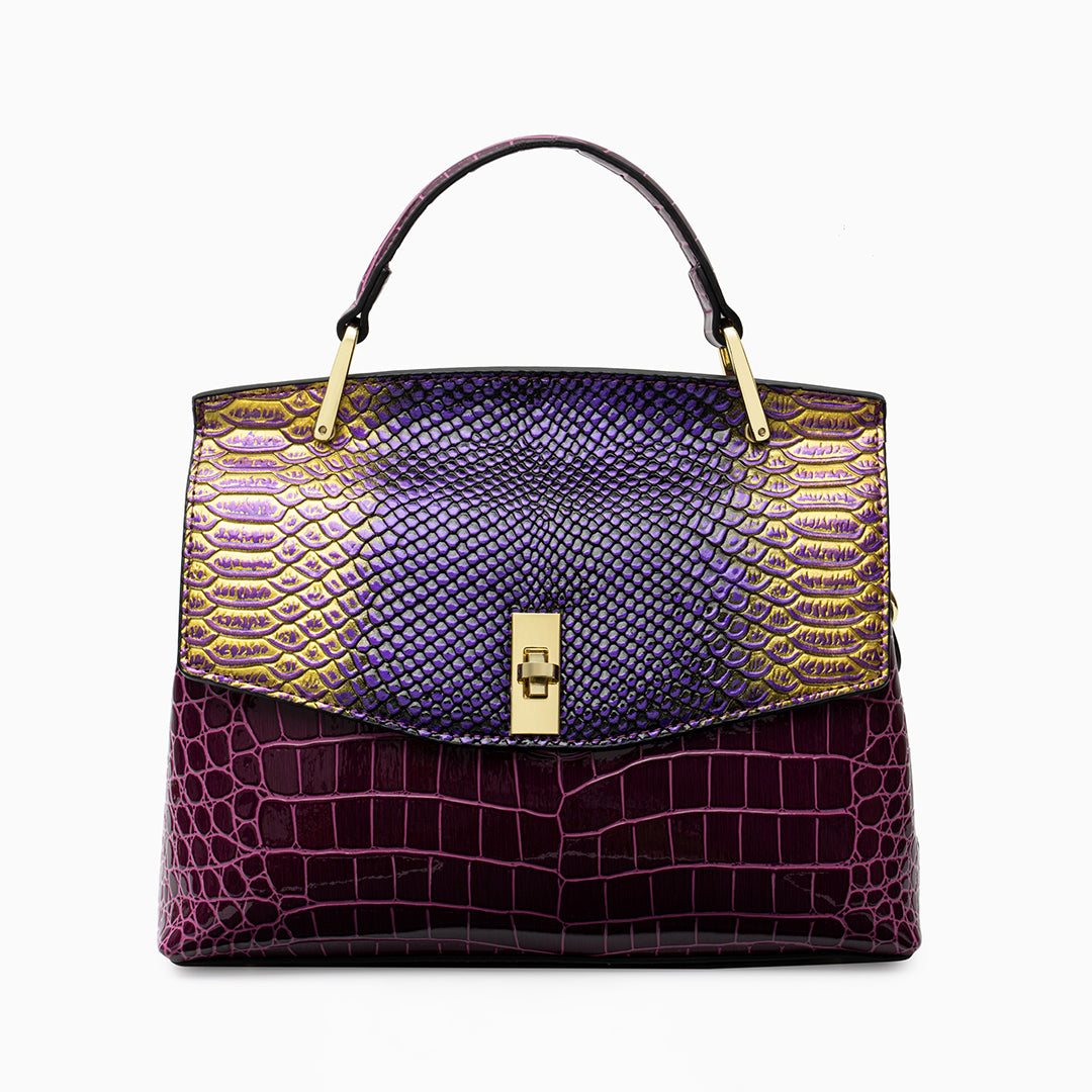 Sac Lilly en Python Irridescent et Cuir Embossé Crocodile avec Poignée Supérieure – Satchel de Luxe Statement pour Femme