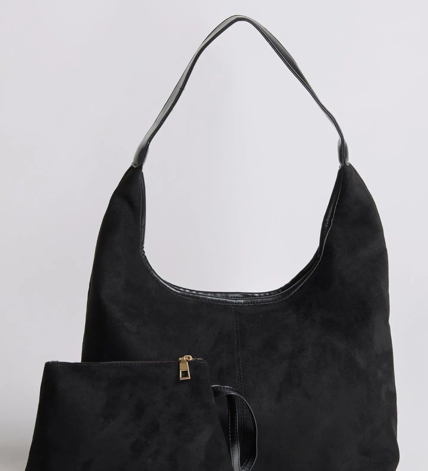 Black Minimalist Hobo Shoulder Bag