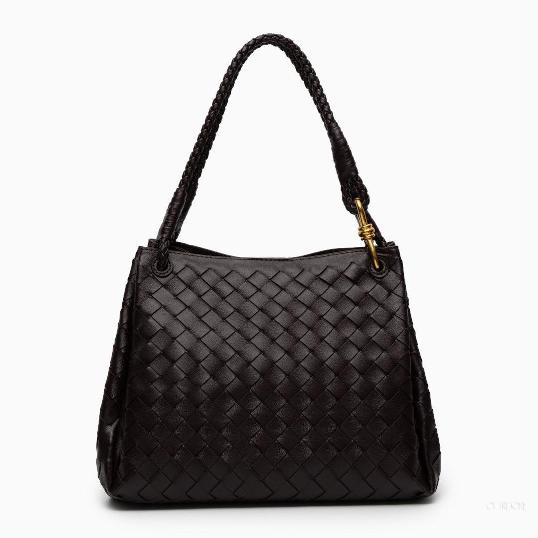 Black Woven Handbag with Braided Handle — Elegant texture, everyday sophistication