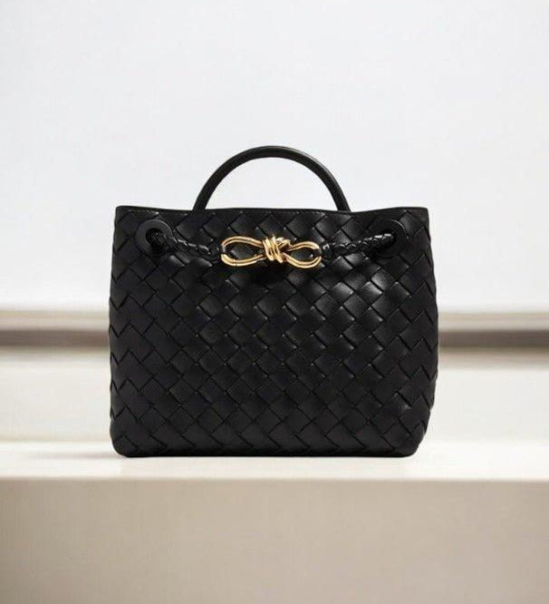 Black Woven Midi Leather Tote Bag – Effortless Elegance & Timeless Appeal