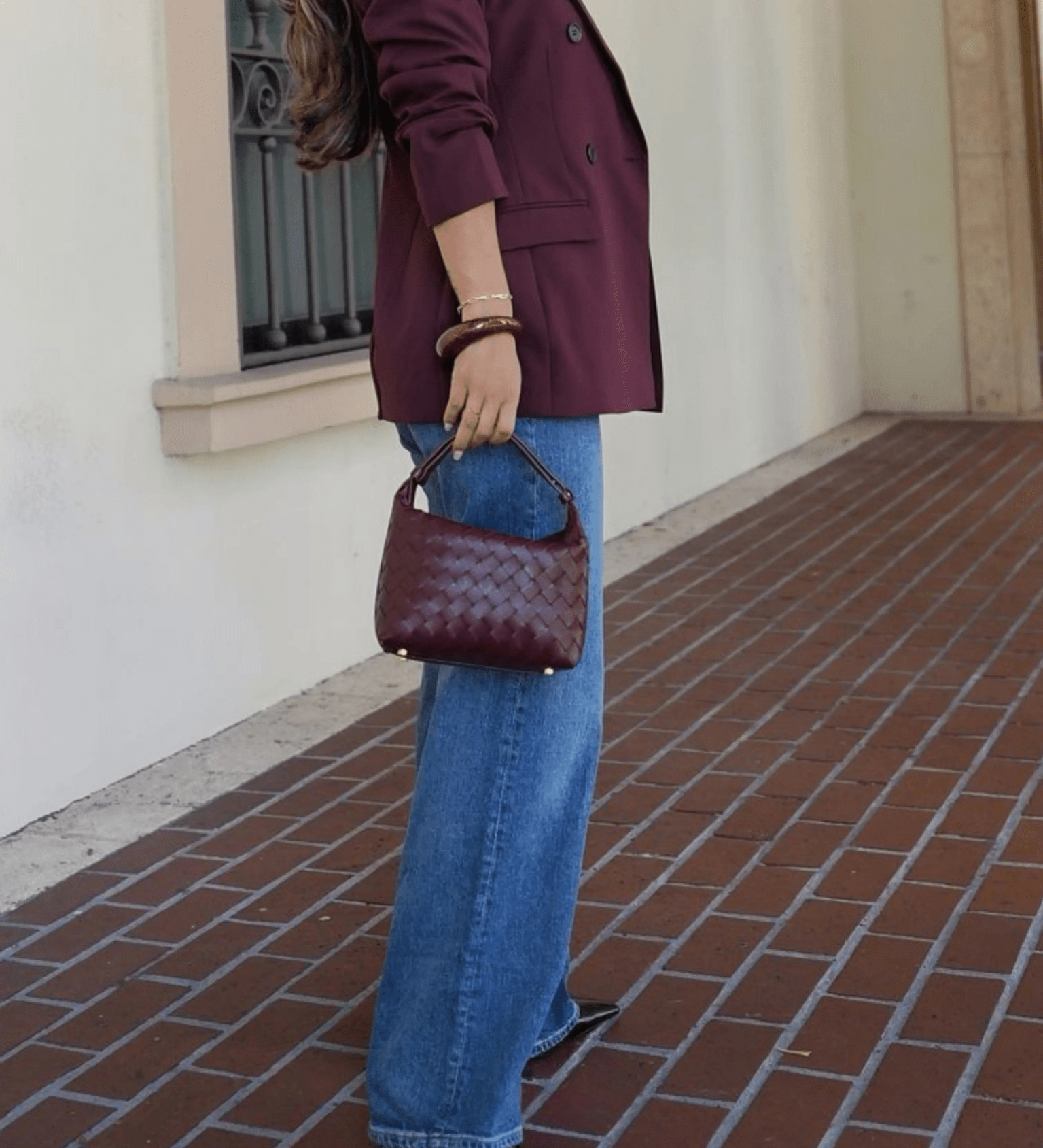 Burgundy Woven Leather Shoulder Bag – Soft Hobo Handbag