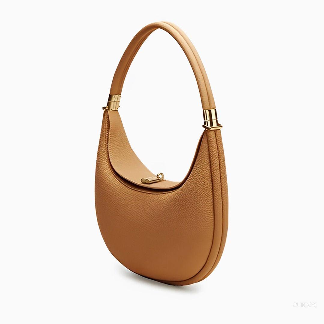 Classic Leather Hobo Shoulder Bag in Camel Brown – Minimalist & Elegant