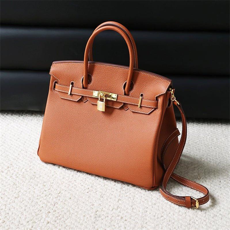Classic Structured Leather Handbag – Elegant Brown Top Handle Tote