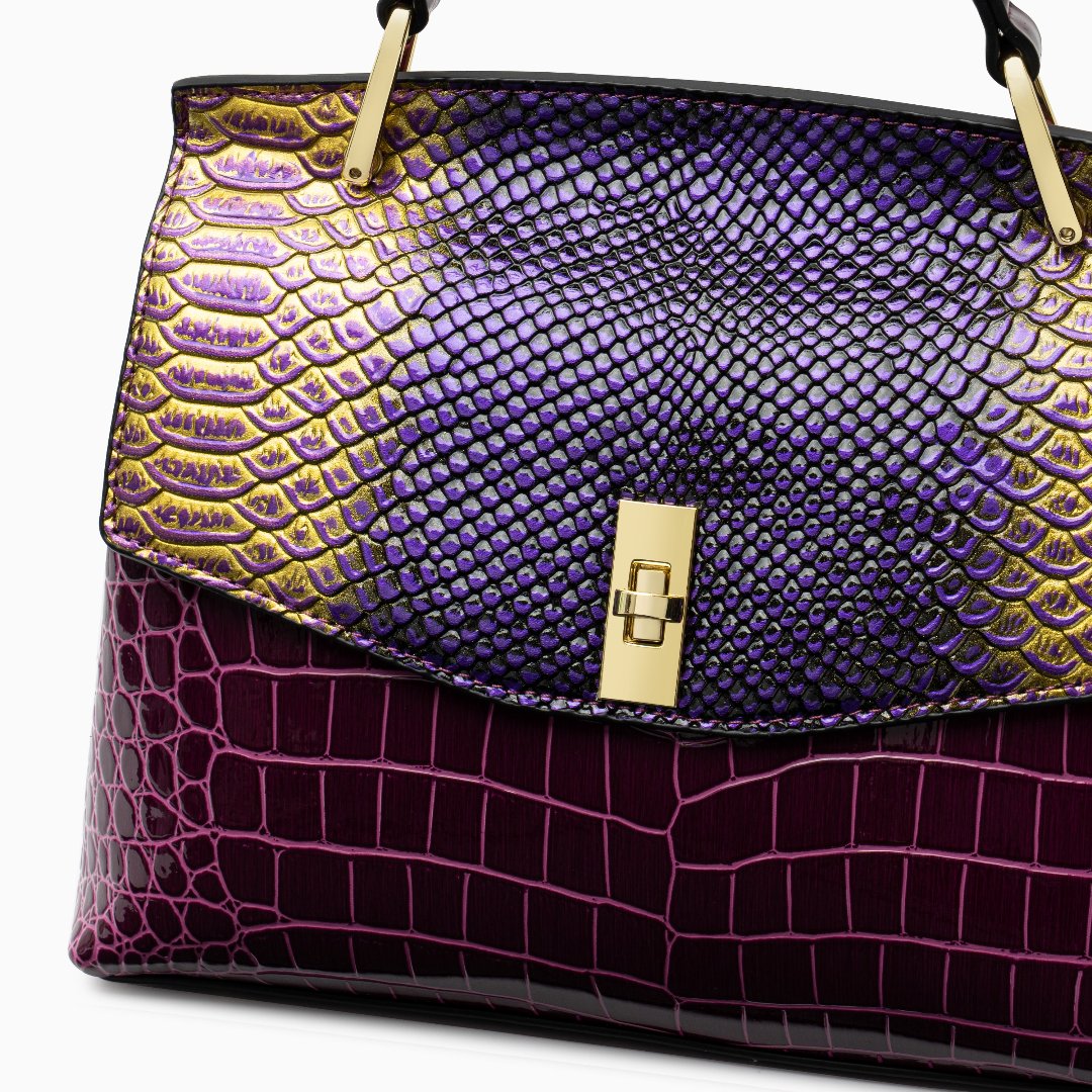 Sac Lilly en Python Irridescent et Cuir Embossé Crocodile avec Poignée Supérieure – Satchel de Luxe Statement pour Femme