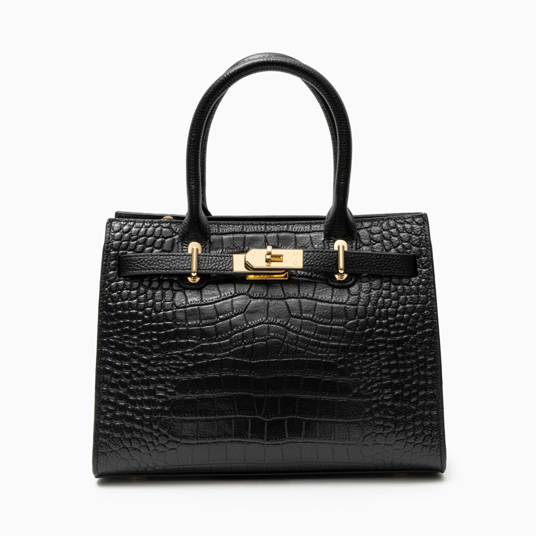 Sac Satchel Emily en Cuir Embossé Croco – Sac à Main Structuré de Luxe avec Poignée Supérieure pour Femme