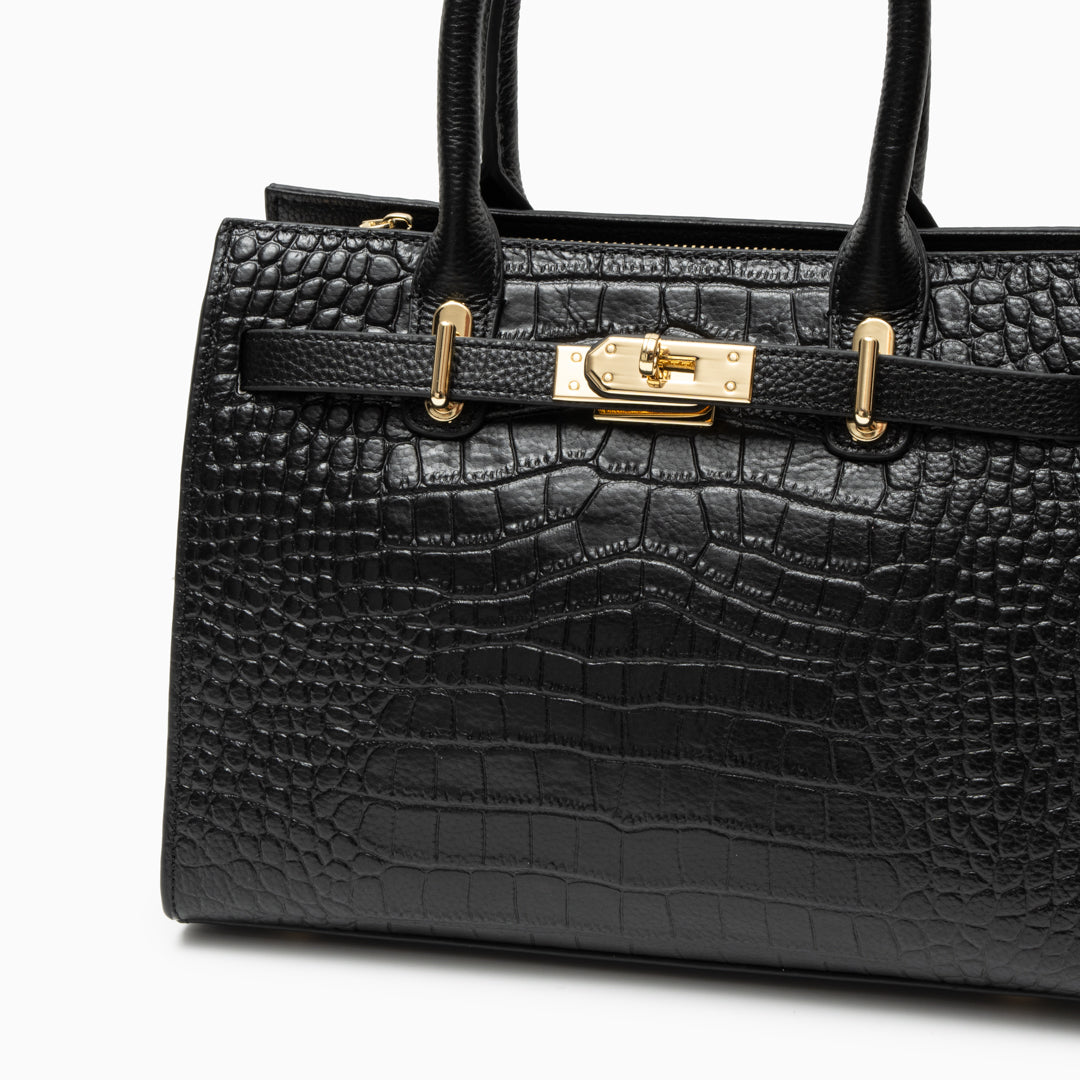 Sac Satchel Emily en Cuir Embossé Croco – Sac à Main Structuré de Luxe avec Poignée Supérieure pour Femme