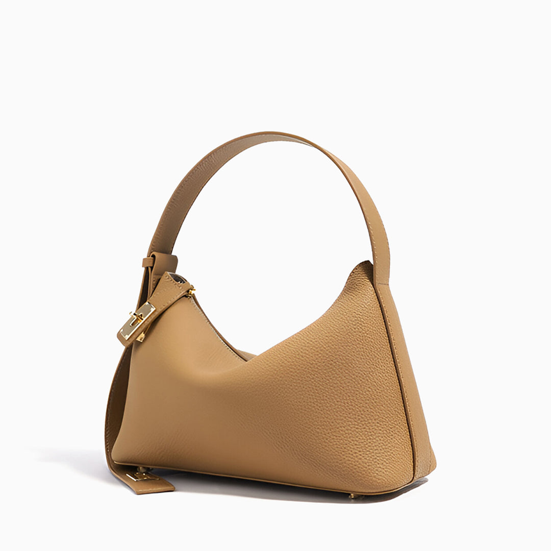 Sac à épaule en cuir taupe Delia à motif géométrique – Sac à main de créateur pour femme