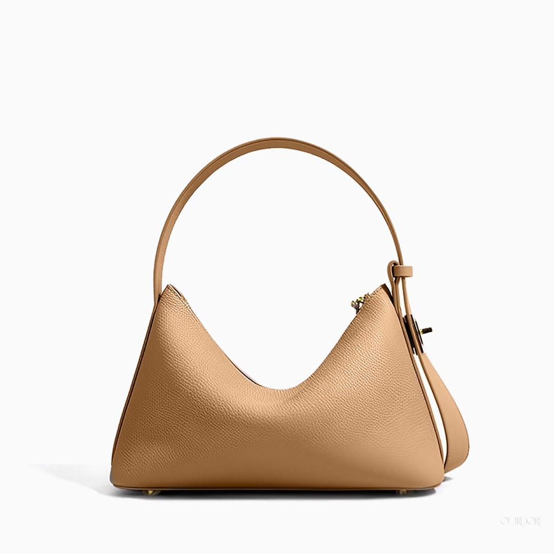 Elegant Leather Shoulder Bag in Taupe/Camel – Timeless & Stylish