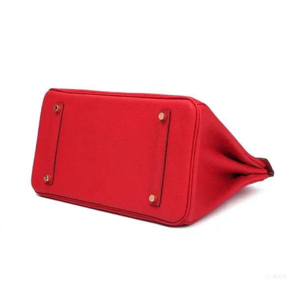 Genuine Leather Structured Satchel - Bold elegance in timeless red