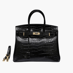 Isla | Luxury Emerald Black Crocodile Embossed Tote Bag – Signature Handbag