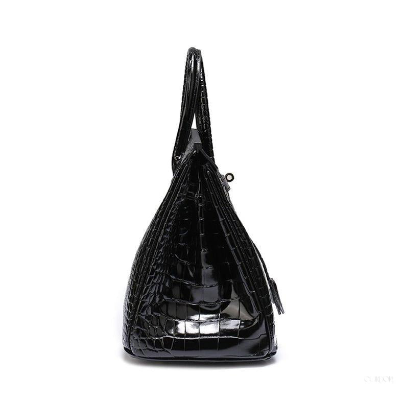 Isla | Luxury Emerald Black Crocodile Embossed Tote Bag – Signature Handbag