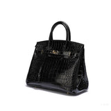 Isla | Luxury Emerald Black Crocodile Embossed Tote Bag – Signature Handbag
