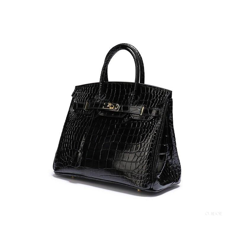 Isla | Luxury Emerald Black Crocodile Embossed Tote Bag – Signature Handbag