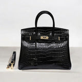 Isla | Luxury Emerald Black Crocodile Embossed Tote Bag – Signature Handbag