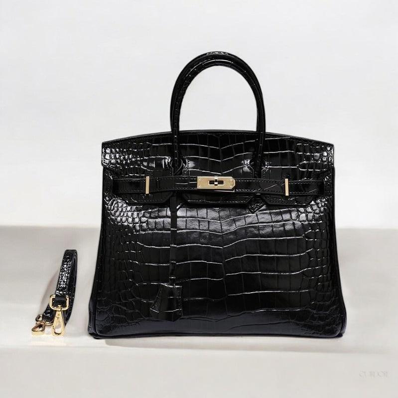 Isla | Luxury Emerald Black Crocodile Embossed Tote Bag – Signature Handbag