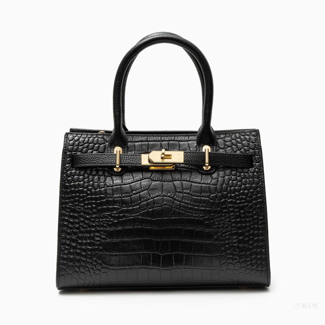 Luxury Black Croc-Embossed Leather Handbag – Elegant Designer Tote for Women