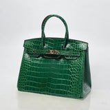 Luxury Emerald Green Crocodile Embossed Tote Bag – Signature Handbag