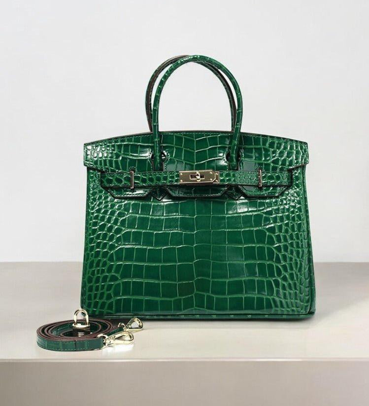 Luxury Emerald Green Crocodile Embossed Tote Bag – Signature Handbag