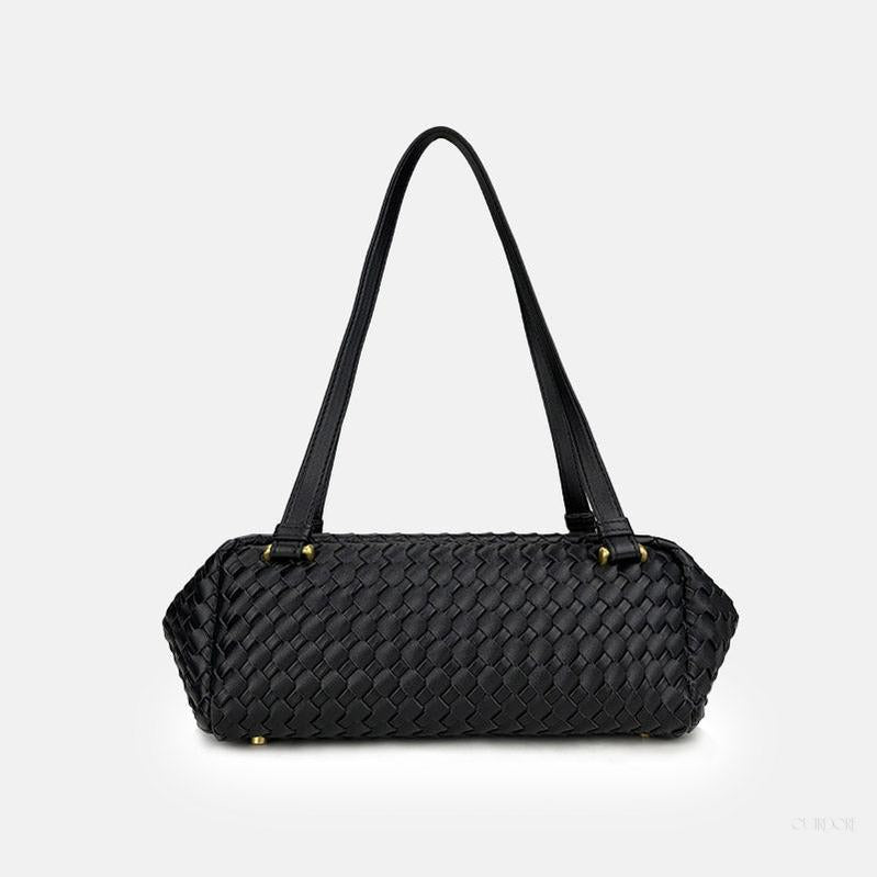 Woven Leather Baguette Shoulder Bag – Sleek Minimalist Everyday Handbag