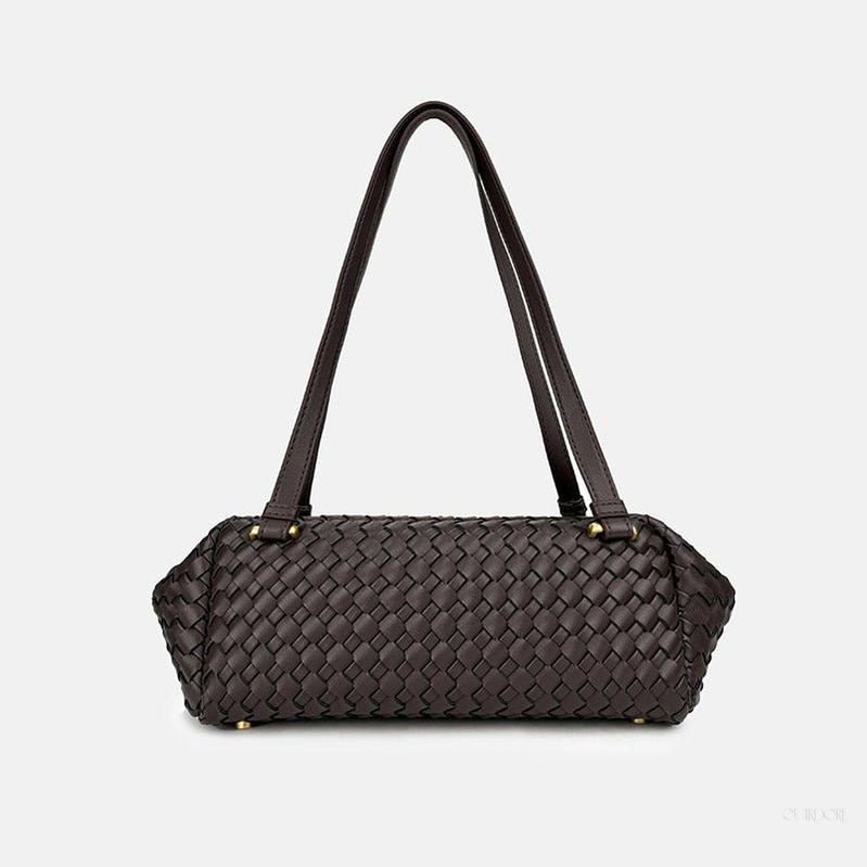 Woven Leather Baguette Shoulder Bag – Sleek Minimalist Everyday Handbag
