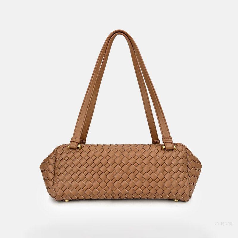 Woven Leather Baguette Shoulder Bag – Sleek Minimalist Everyday Handbag