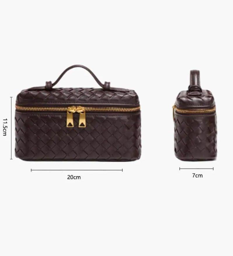 Woven Leather Box Bag – Compact Double-Zip Shoulder & Crossbody Bag