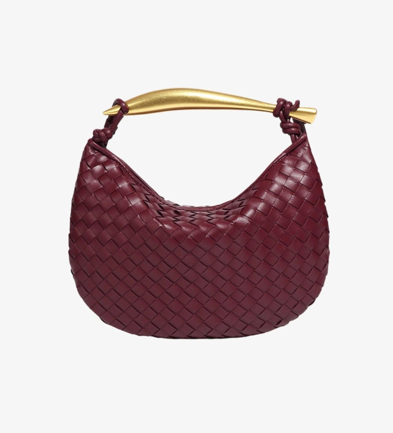Woven Leather Hobo Bag with Gold Sculptural Handle