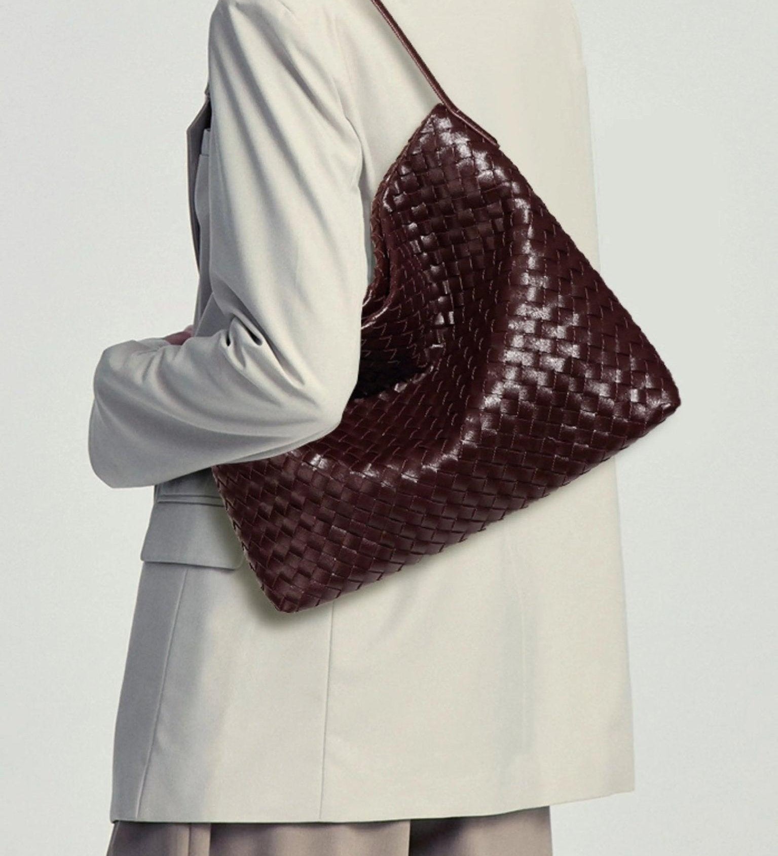 Woven Slouchy Shoulder Bag – Soft Leather Hobo Handbag